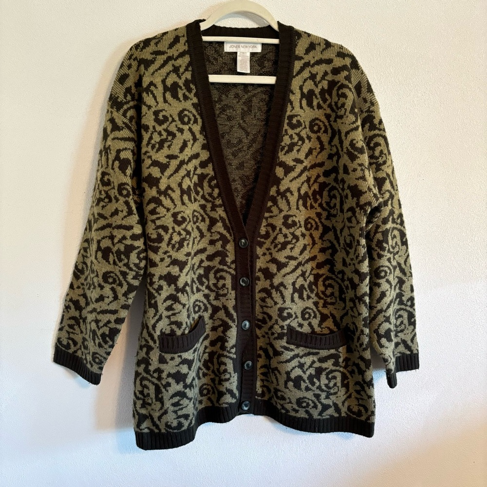 Jones New York 100% Lambswool Funky Print Cardigan